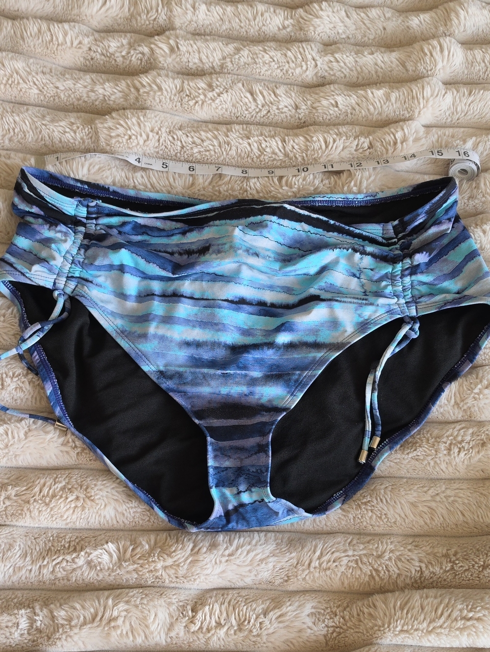 Blue Striped Women’s High Rise Bikini Bottoms with Side Ties, XL